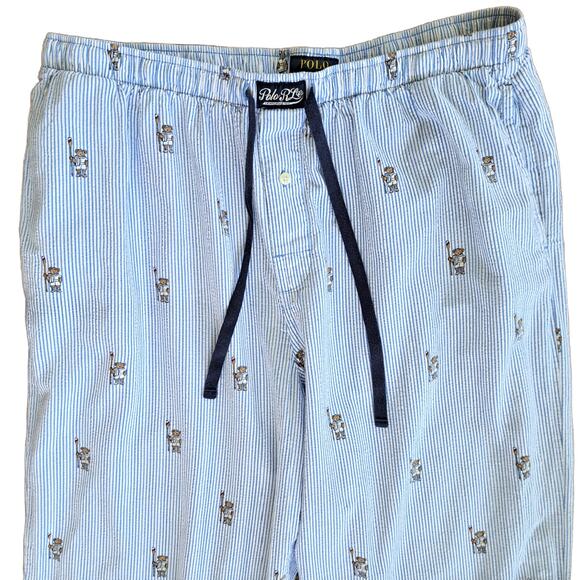 Ralph Lauren POLO Bear Seersucker Stripe Pajama Pant Men's Extra Large Blue - Picture 7 of 8